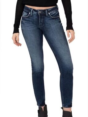 Silver Jeans Women’s Elyse Skinny Jeans in Dark Blue Wash Size 28
